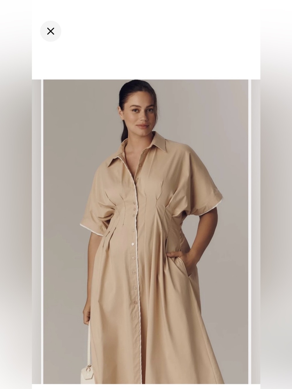 New Anthropologie Exquise dress Janie  Button Down Pleated Waist Midi pockets